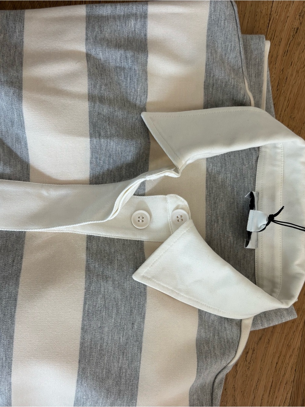 Aligne Cream & Gray Striped Rugby Polo Top - Long Sleeve, NWT, Size S - Picture 4 of 8